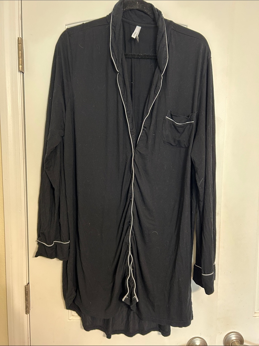 Nordstrom Black Long-Sleeve Pajamas with White Piping Trim